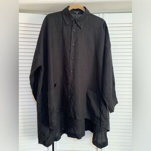 Eskandar 1 Black Linen 36" Long Boxy Breezy Oversized Shirt Jacket